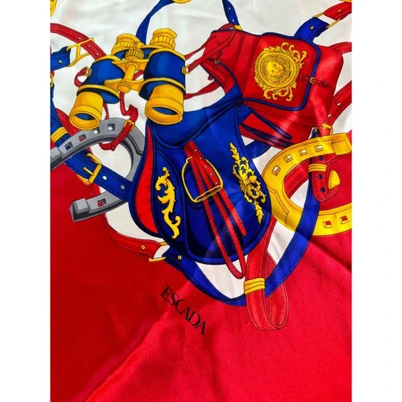 Escada Margaretha Ley red white blue hat pattern silk scarf square